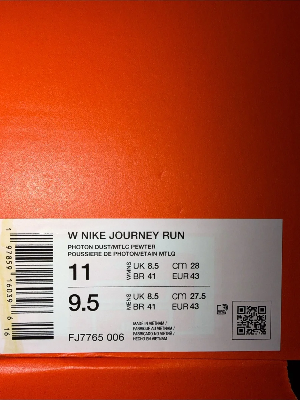 Nike Journey Run Grey Metallic FJ7765-006 Women’s Size 11